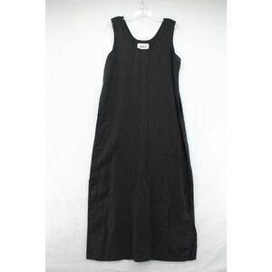 Flax Maxi Dress Black Linen womens Small Lagenlook Minimalist Artsy Beachy